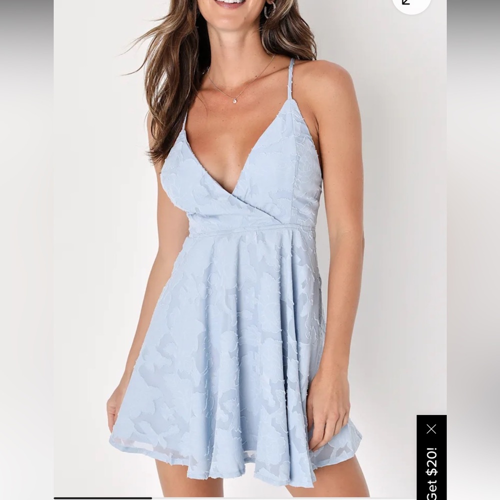 Lulus Days of Beauty Dusty Blue Burnout Floral Skater Dress